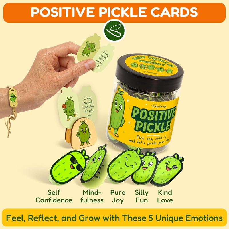 STOFINITY Positive Pickle Affirmation Cards For Teens - Funny Emotional Support Pickle Gifts For Women Friend Sister, Cute Birthday Gifts For Teen Girls Trendy Stuff, Daily Affirmations Jar Desk Decor - Image 3